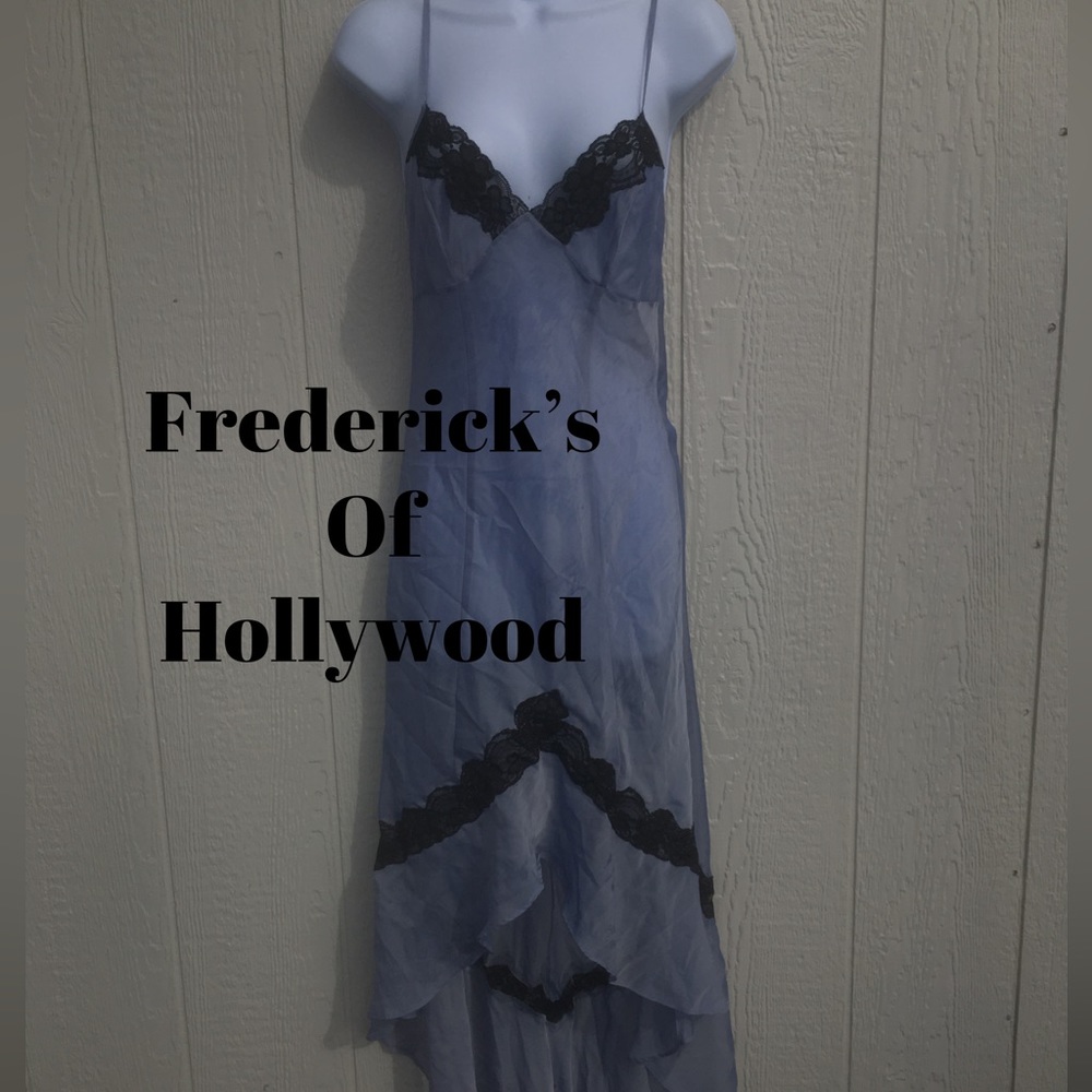 Womens Vintage Fredericks of Hollywood Purple Sheer Nightgown Black Lace S Small